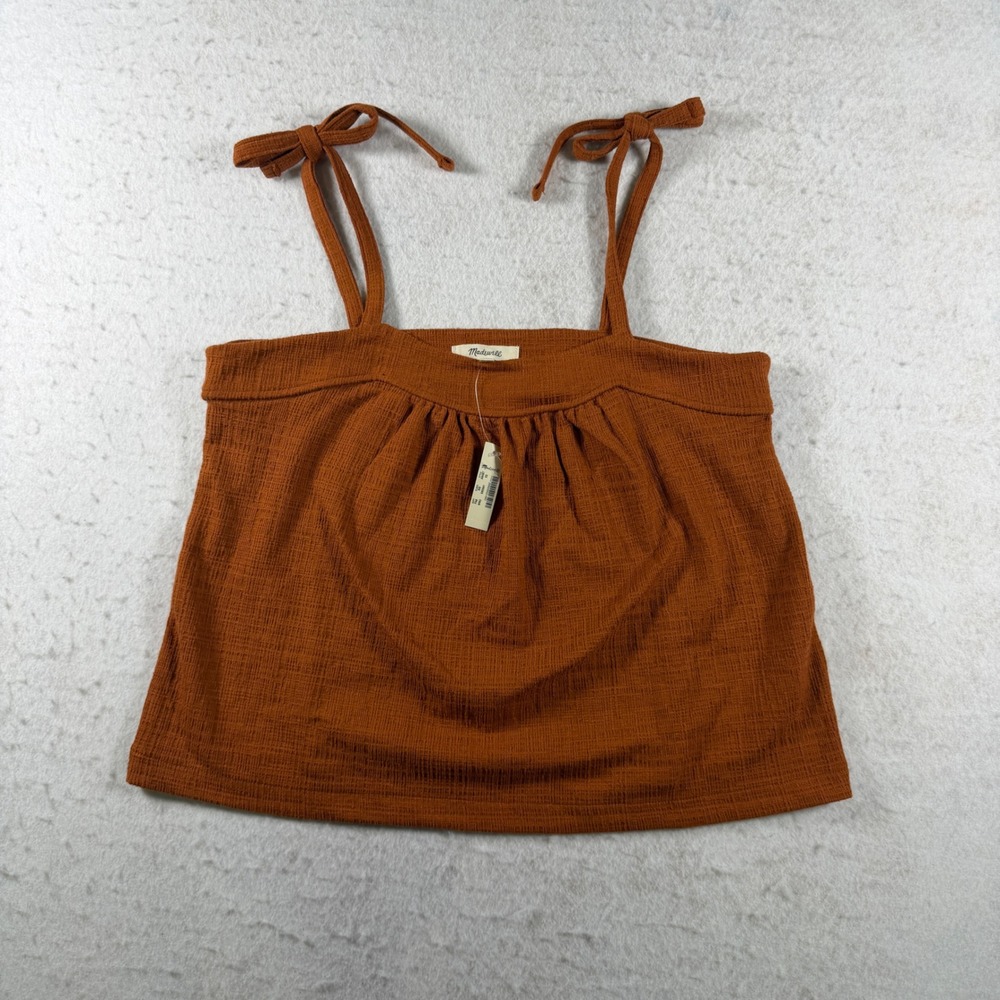 Madewell Womens XS Tie Strap Camisole Top Burnt Orange Rust Textured Cotton Tank
